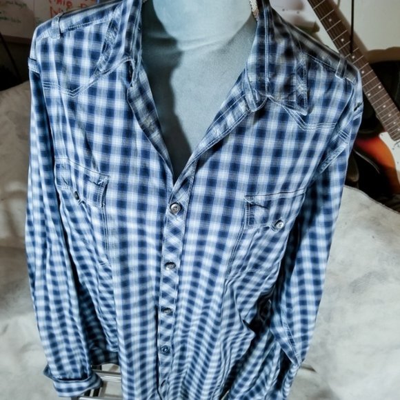 DKNY Jeans Blue Plaid L/S Casual Button-Down Shirt - Picture 2 of 8